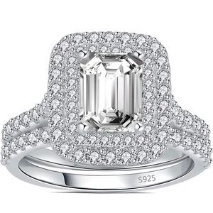 New Stamped 925 Sterling Silver Halo Engagement/ Wedding Ring